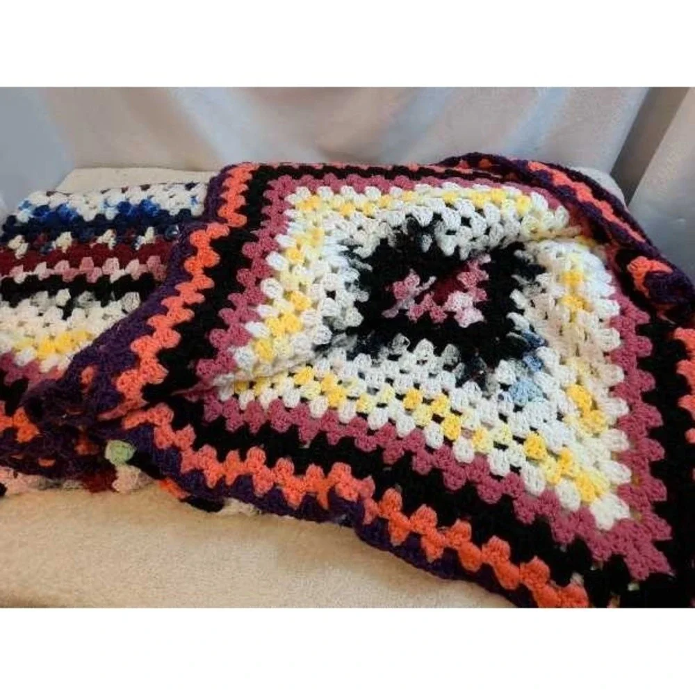Handmade Crochet Granny Square Blanket Throw Boho Hippie Quilt Warm Cozy 90